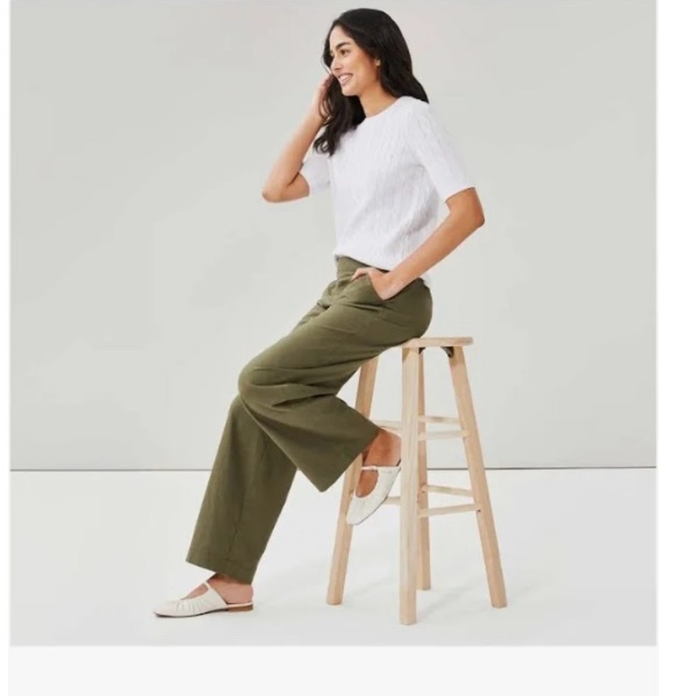 CHRISTINA B Pant High Rise Wide Leg Linen Blend Olive Pull On NWT Sz M